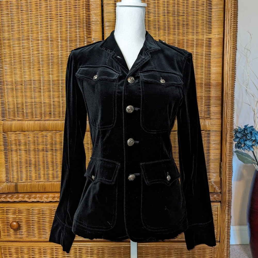 Ralph Lauren Black Label Black Velveteen Military Style Jacket SIZE 6 - Picture 3 of 8